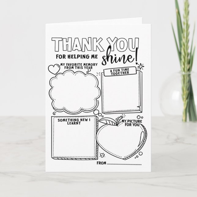 Thank you teacher coloring gift card (Front)