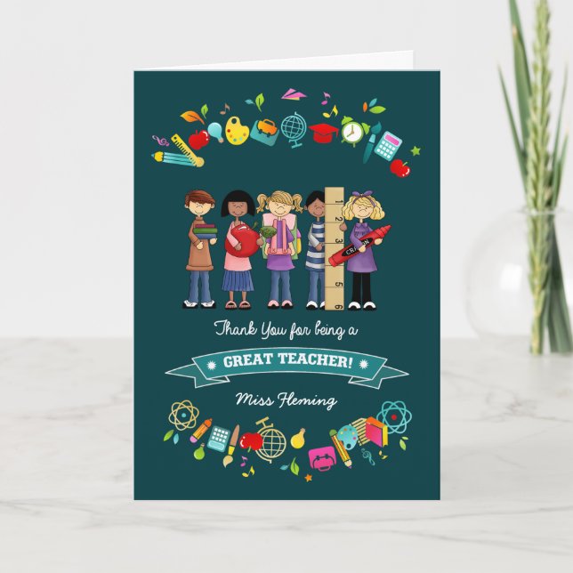 Thank You, Teacher. Custom Name Greeting Card (Front)