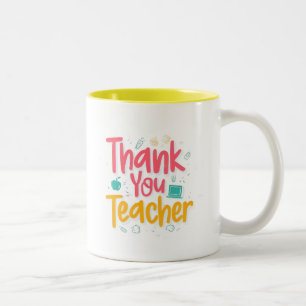 Thank You Teacher Cute Colorful Appreciation Two-Tone Coffee Mug