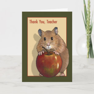 Thank You Teacher: Cute Hamster With Red Apple Card
