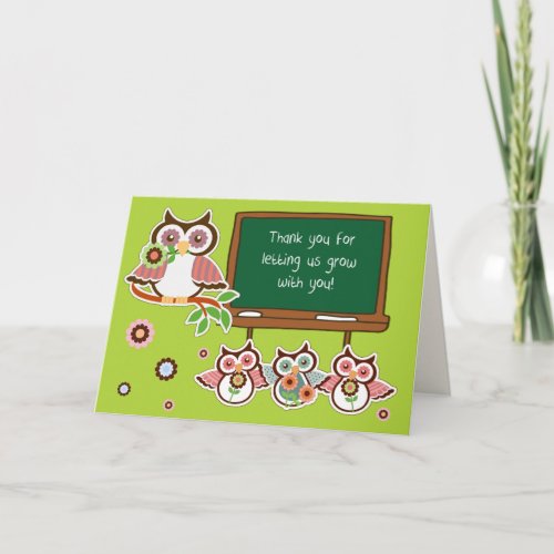 Thank You Teacher Cute Owls Card