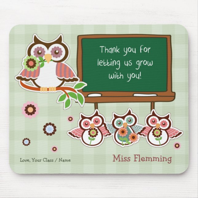 Thank You, Teacher. Cute Owls Custom Name Mouse Pad (Front)