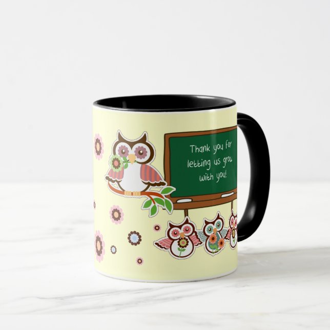 Thank You, Teacher. Cute Owls Custom Name Mug (Front Right)