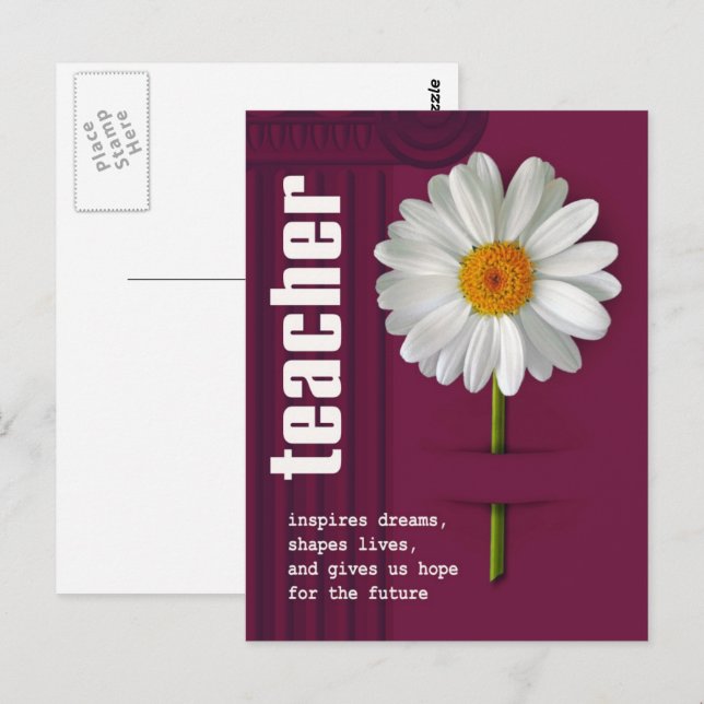 Thank You Teacher. Daisy Design Postcard (Front/Back)