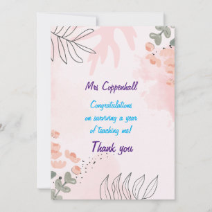 Thank you Teacher. Editable teacher & child names Card