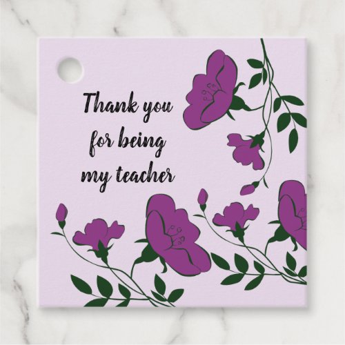 Thank You Teacher Floral Vivid Purple Appreciation Favor Tags