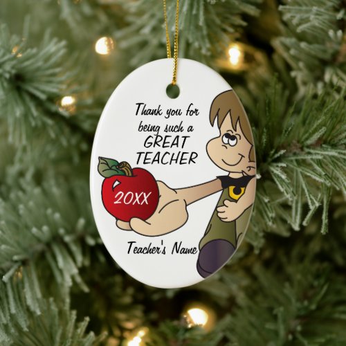 Thank You Teacher _ from a Boy Student Ceramic Ornament