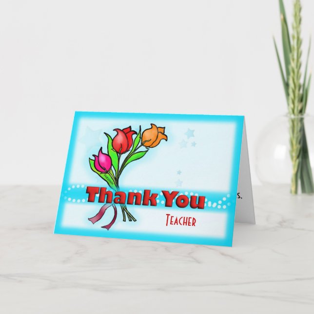 THANK YOU TEACHER fun cute cartoon flowers (Front)