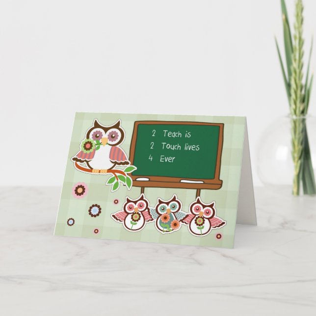 Thank You, Teacher. Funny Owls Card (Front)