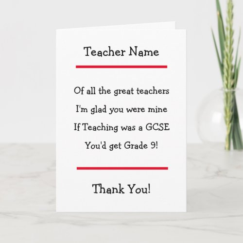 Thank You Teacher GCSE Card