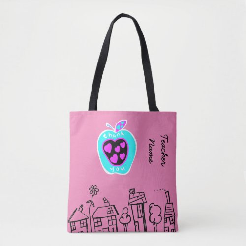 Thank you Teacher Gift apples pink Personalized Tote Bag