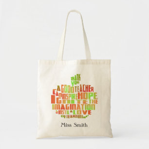 thank you teacher gift typography quote apple bag