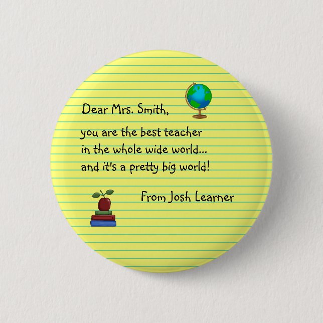 Thank You Teacher Gifts -New Pinback Button (Front)