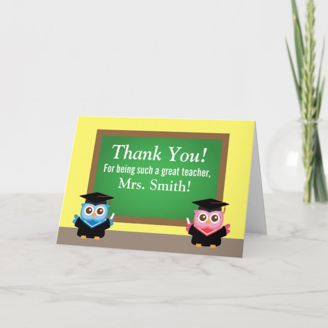 Thank you teacher, Graduation Farewell, Cute Owls Card (Front)