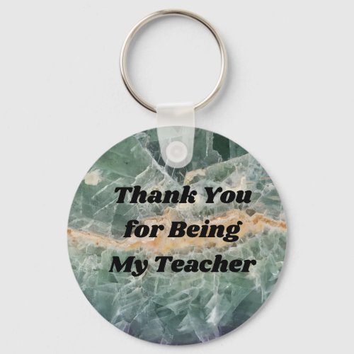 Thank You Teacher Green Fluorite Photo Gemstone Keychain