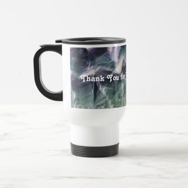 Thank You Teacher Green Purple Fluorite Photo Gem Travel Mug (Left)