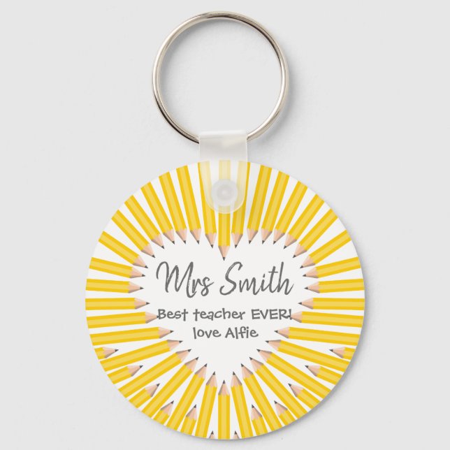 Thank You Teacher Keychain, Big Heart Yellow Penci Keychain (Front)