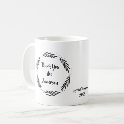 Thank you Teacher Leaf Wreath Coffee Mug