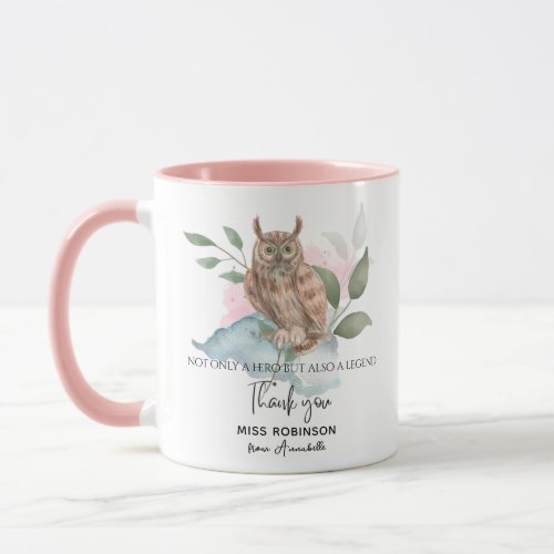 Thank you Teacher Modern Watercolor Owl Mug