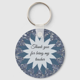 Thank You Teacher Mosaic Blue Tile School Thanks Keychain