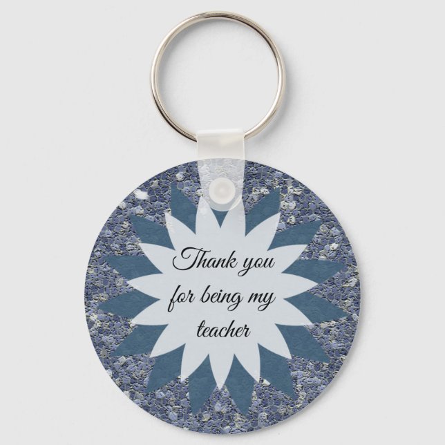 Thank You Teacher Mosaic Blue Tile School Thanks Keychain (Front)