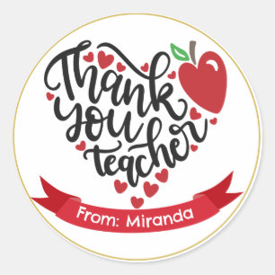Thank You Teacher Personalized Teacher Gift Wrap Classic Round Sticker