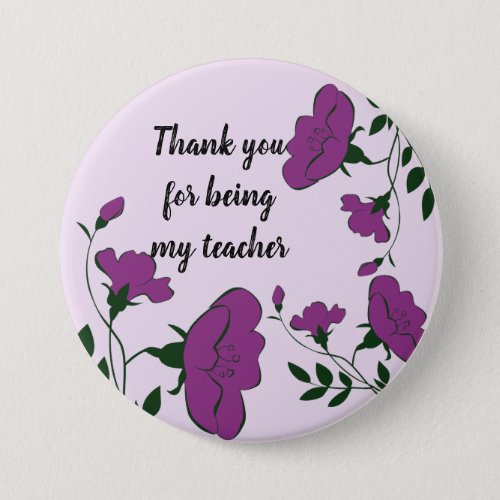 Thank You Teacher Purple Floral Appreciation Button