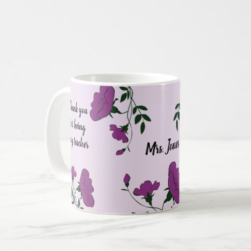 Thank You Teacher Purple Floral Appreciation Coffee Mug