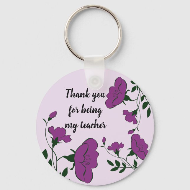 Thank You Teacher Purple Floral Appreciation Keychain (Front)
