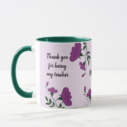 Thank You Teacher Purple Floral Appreciation Mug