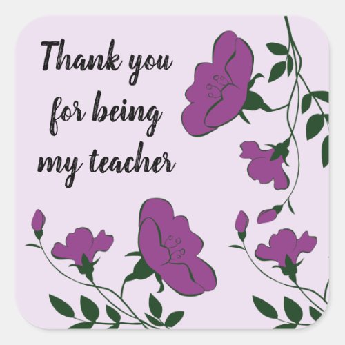 Thank You Teacher Purple Flower Appreciation Square Sticker