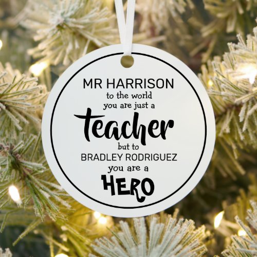 Thank you Teacher Quoted Christmas Tree Metal Ornament