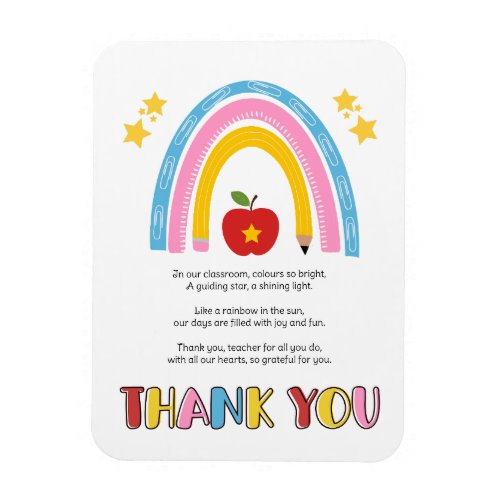 thank you teacher rainbow apple star poem magnet