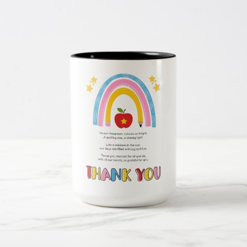 thank you teacher rainbow apple star poem Two_Tone coffee mug