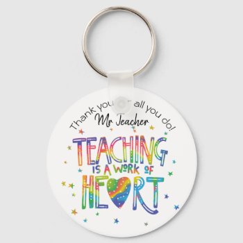 Thank You Teacher Rainbow Heart Gift Keychain by GenerationIns at Zazzle