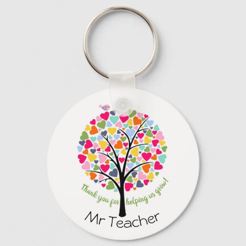 Thank you teacher rainbow heart tree gift keychain