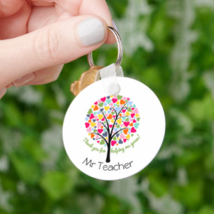 Thank you teacher rainbow heart tree gift keychain