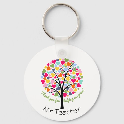 Thank you teacher rainbow heart tree gift keychain