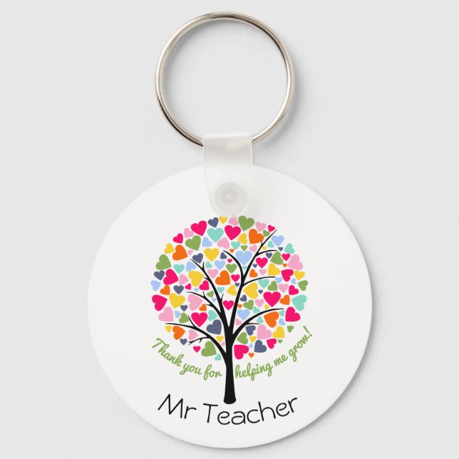 Thank you teacher rainbow heart tree gift keychain (Front)