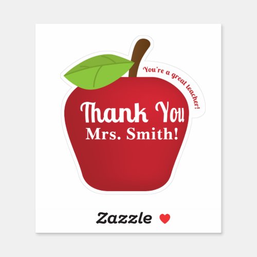 Thank You Teacher Red Apple Personalized Sticker