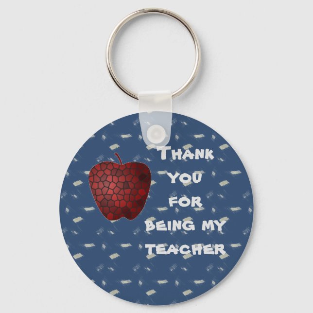 Thank You Teacher Red Apple School Classroom Keychain (Front)