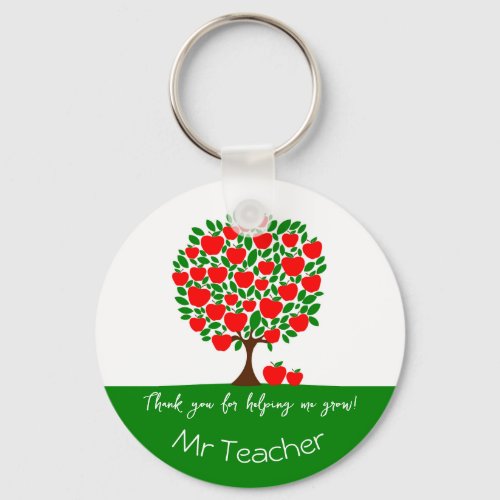 Thank you teacher red apple tree gift keychain