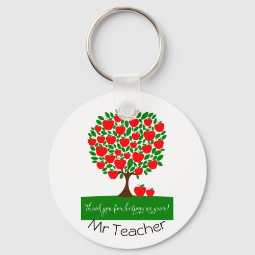 Thank you teacher red apple tree gift keychain
