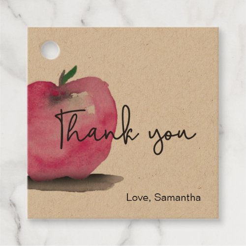 Thank you Teacher Red Apple watercolor kraft Favor Tags
