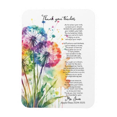 thank you teacher retirement dandelion poem magnet