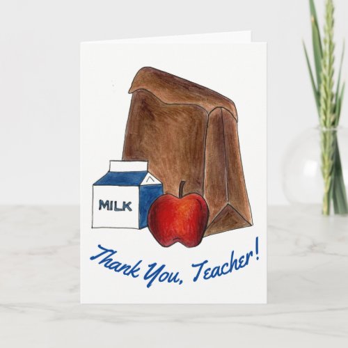 Thank You Teacher School Bag Lunch Milk Apple Thank You Card