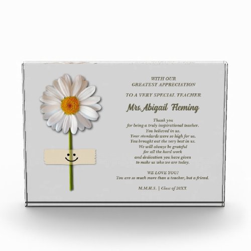 Thank You Teacher Smiling Daisy Custom Gift  Photo Block