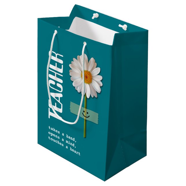 Thank You, Teacher. Smiling Daisy Custom Name Medium Gift Bag (Front Angled)