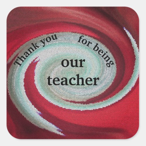 Thank You Teacher Swirl Red White Tile Pattern Square Sticker