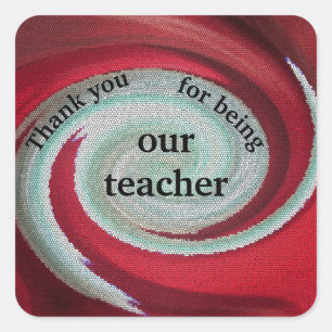 Thank You Teacher Swirl Red White Tile Pattern Square Sticker